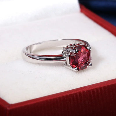 Classic Octagon Ring - Four Prong Garnet Birthstone Ring
