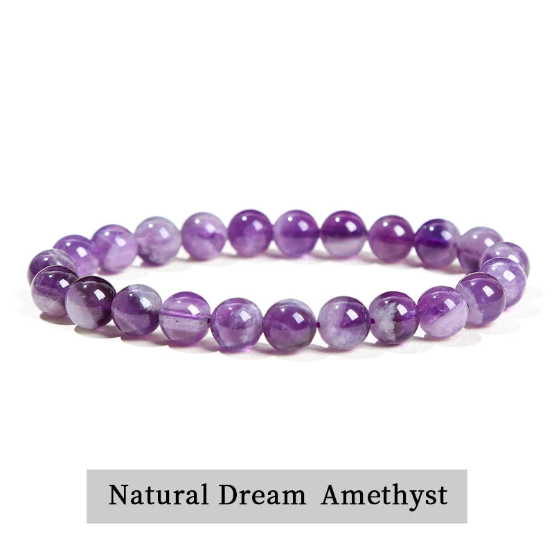 Simple Trendy Natural Stone Bead Bracelets for Women Amethyst Turquoise Crystal Bead Elastic Bracelets Yoga Healing Wrist Gifts