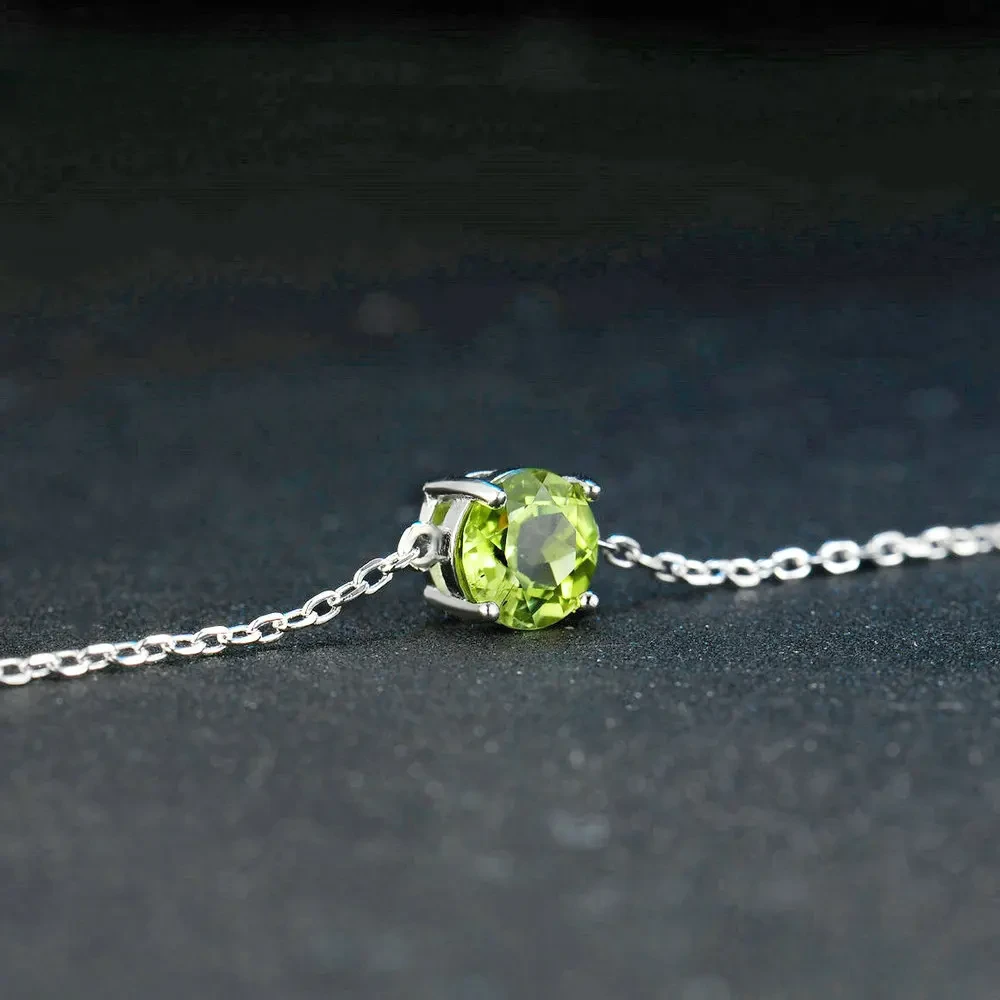 Lamoon 7mm Natural Round Cut Peridot 925 Sterling Silver Jewelry  Chain Charm Bracelet S925 LMHI039