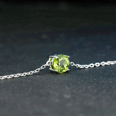 Lamoon 7mm Natural Round Cut Peridot 925 Sterling Silver Jewelry  Chain Charm Bracelet S925 LMHI039