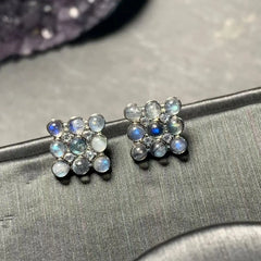 HEYYA STONE Natural Moonstone Stud Earrings For Women 925 Silver Earrings Simple Fine Jewelry Stone Gemstone Classic Style
