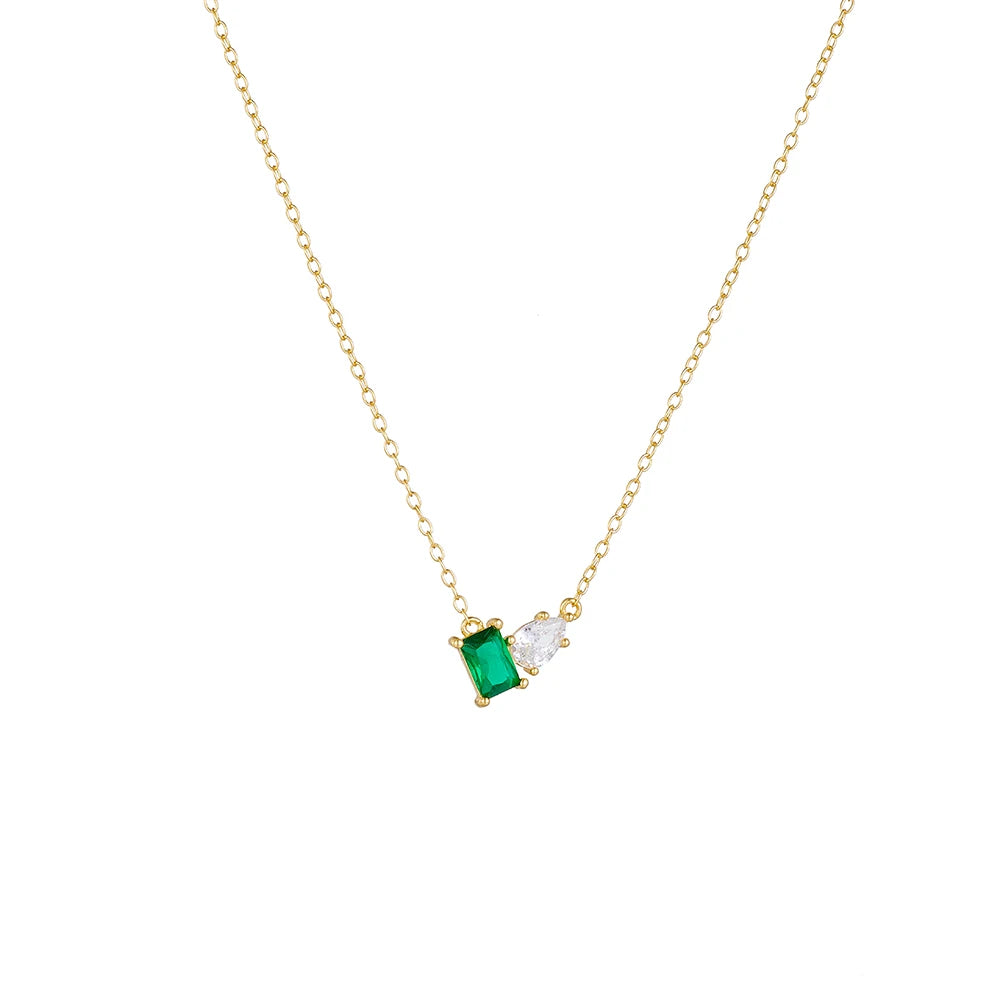 fulsun wholesale jewelry silver 925 gold filled emerald Square green necklace ladys jewelry zircon necklace jewelry women