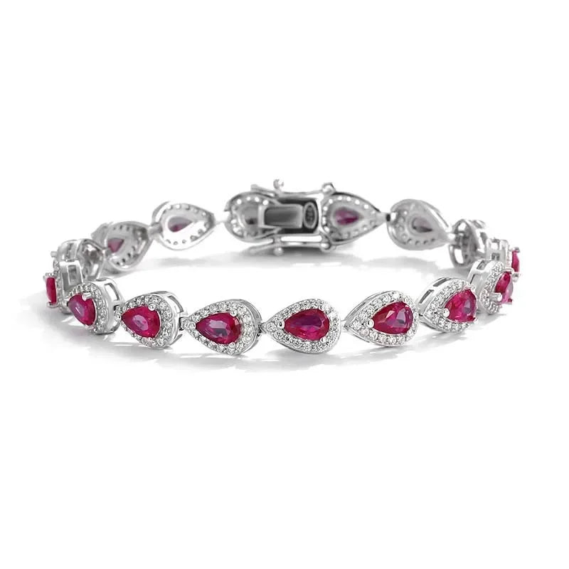 EWYA Luxury S925 Sterling Silver Full Ruby Tennis Bracelet for Women Party Fine Jewelry Lab Grown Gemstones Hand Link Bracelets