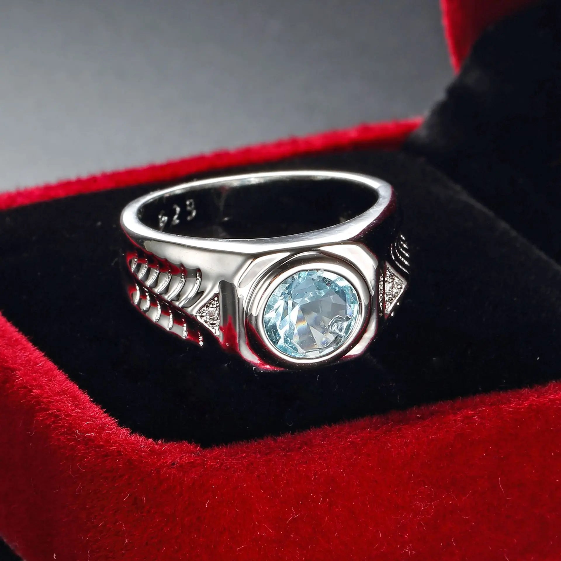 Men lab Aquamarine Gemstones Blue Zircon Rings for Men Vintage Luxury 925 Sterling Silver Wedding Jewelry Bijoux Bague for Gifts