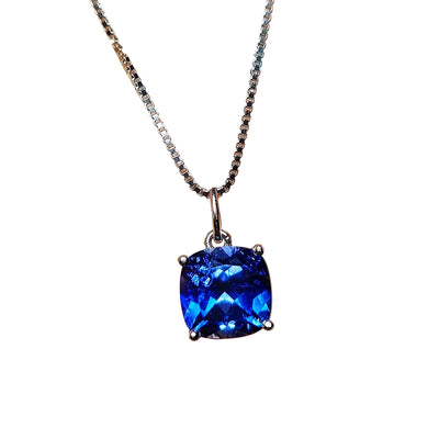 925 silver Fashion 9*9mm cushion  blue color Artificial sapphire with inclusions main stone Jewelry for Pendant Necklace