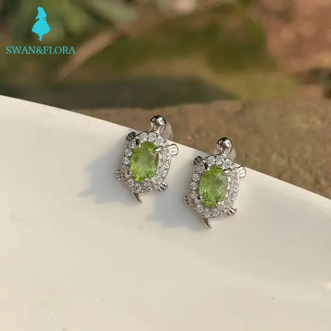 Natural Peridot Turtle Stud Earrings