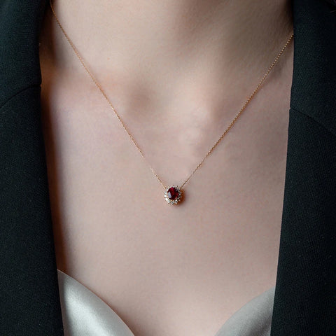 Ruby Color 18K Gold Plated Chain Necklace