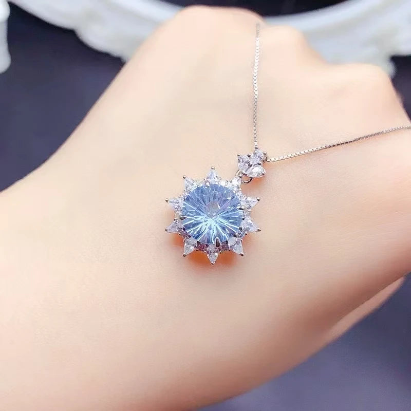 Classic Halo Design 925 Silver Natural Topaz Pendant 10mm 4ct Genuine Topaz Necklace Pendant with 3 Layers 18K Gold Plating