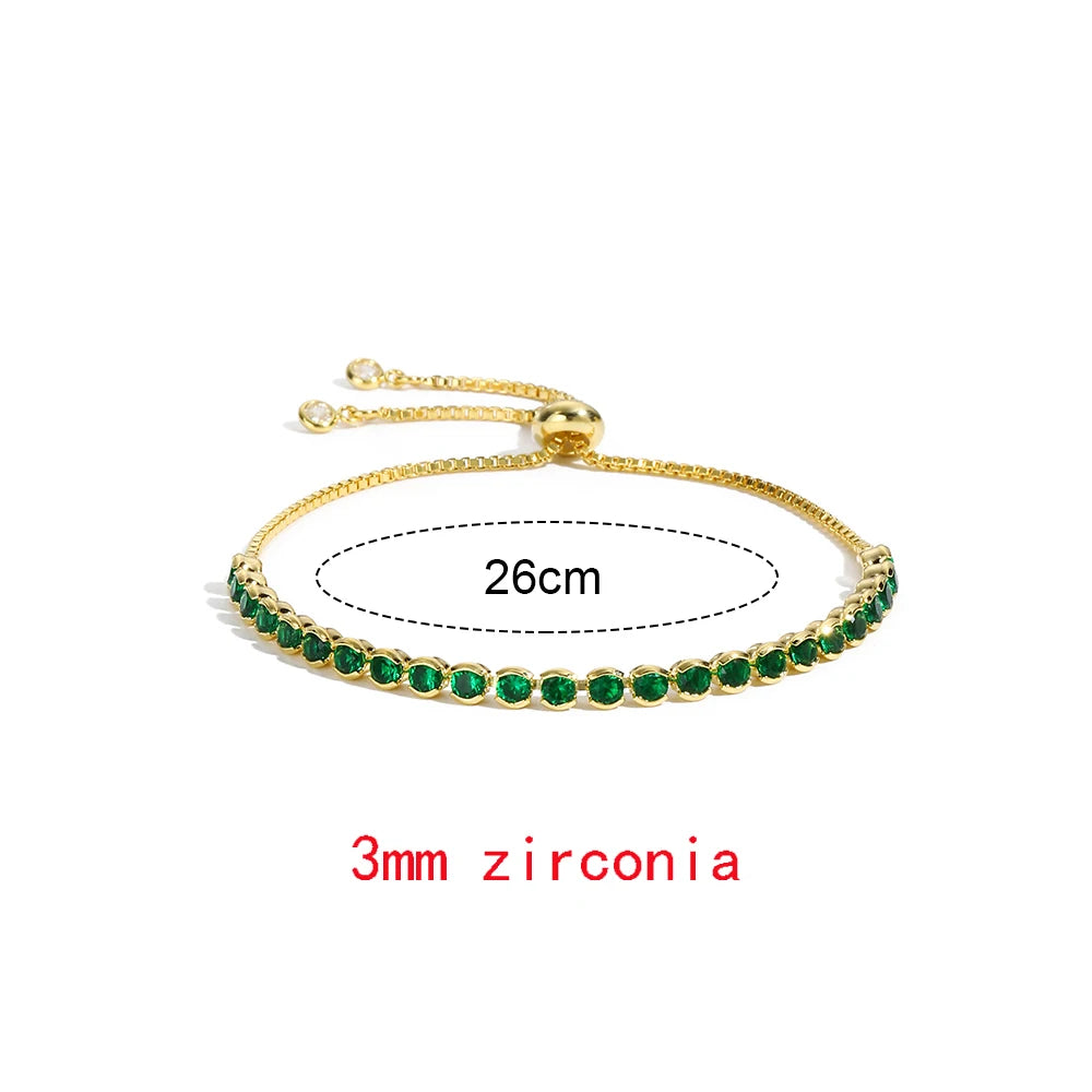 New Trendy Emerald Cubic Zirconia Jewelry 18K Gold Plated Charm Green CZ Crystal Tennis Female Bracelets Bangles for Women Gift