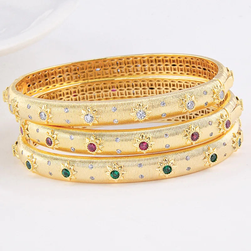 18k Gold Plated Gemstone Cuff Bangle