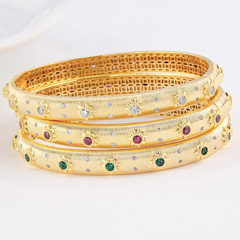 18k Gold Plated Gemstone Cuff Bangle