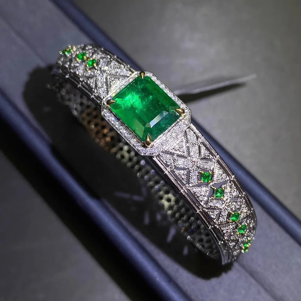 May Vintage Inspired Emerald Bracelet with Zircon Accents