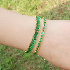 New Trendy Emerald Cubic Zirconia Jewelry 18K Gold Plated Charm Green CZ Crystal Tennis Female Bracelets Bangles for Women Gift