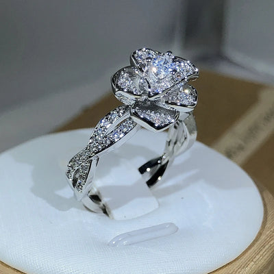 Three-Dimensional Elegant Diamond Birthstone Rose Ring
