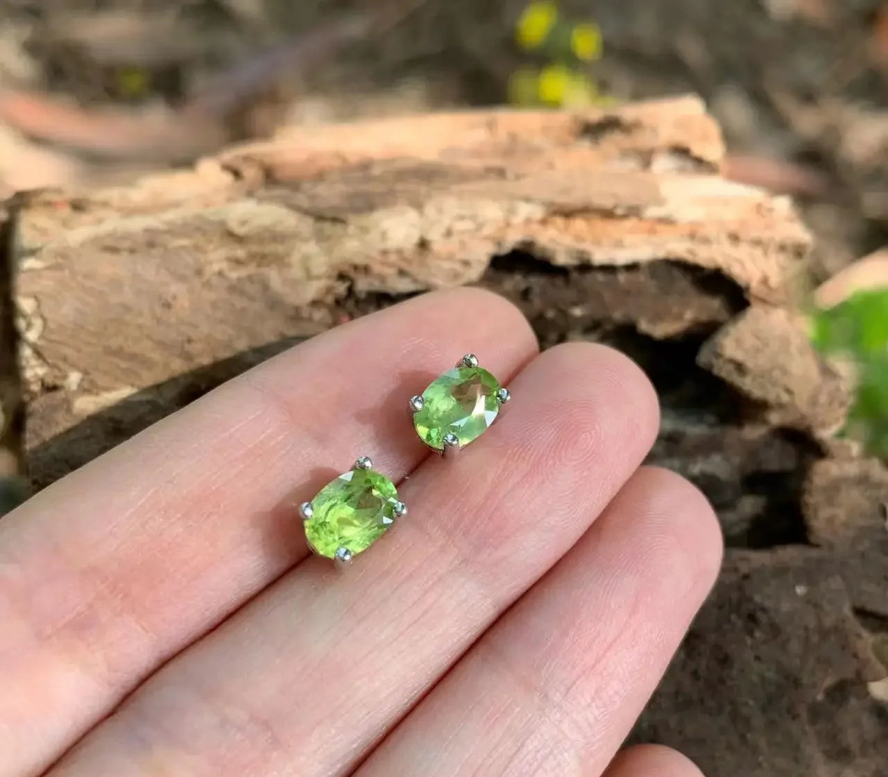 Natural Peridot 925 Sterling Silver Stud Earrings For Women Jewelry Gift Simple Peridot Jewelry Green