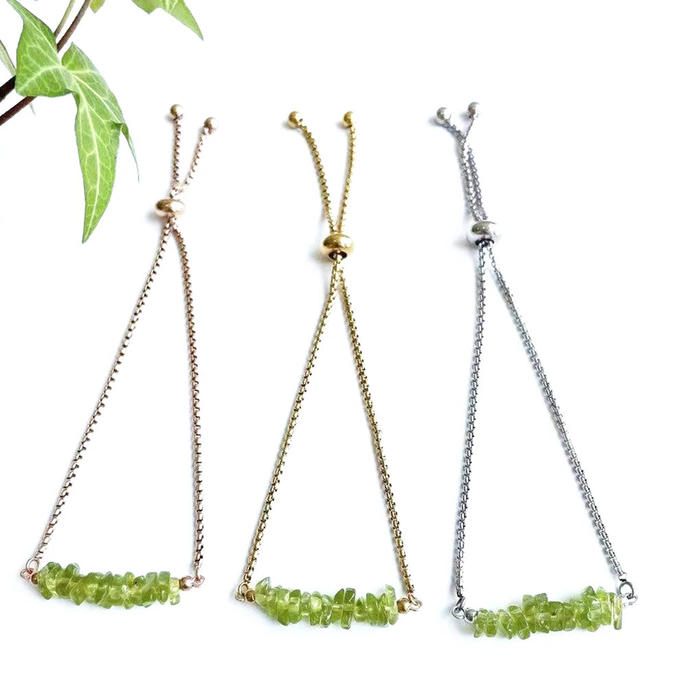 Ruberthen New Design Raw Peridot Adjustable Chain Bracelet Womens Crystal Healing Intention Bracelet