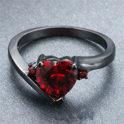 Valentine Black-Plated Garnet Birthstone Heart Ring