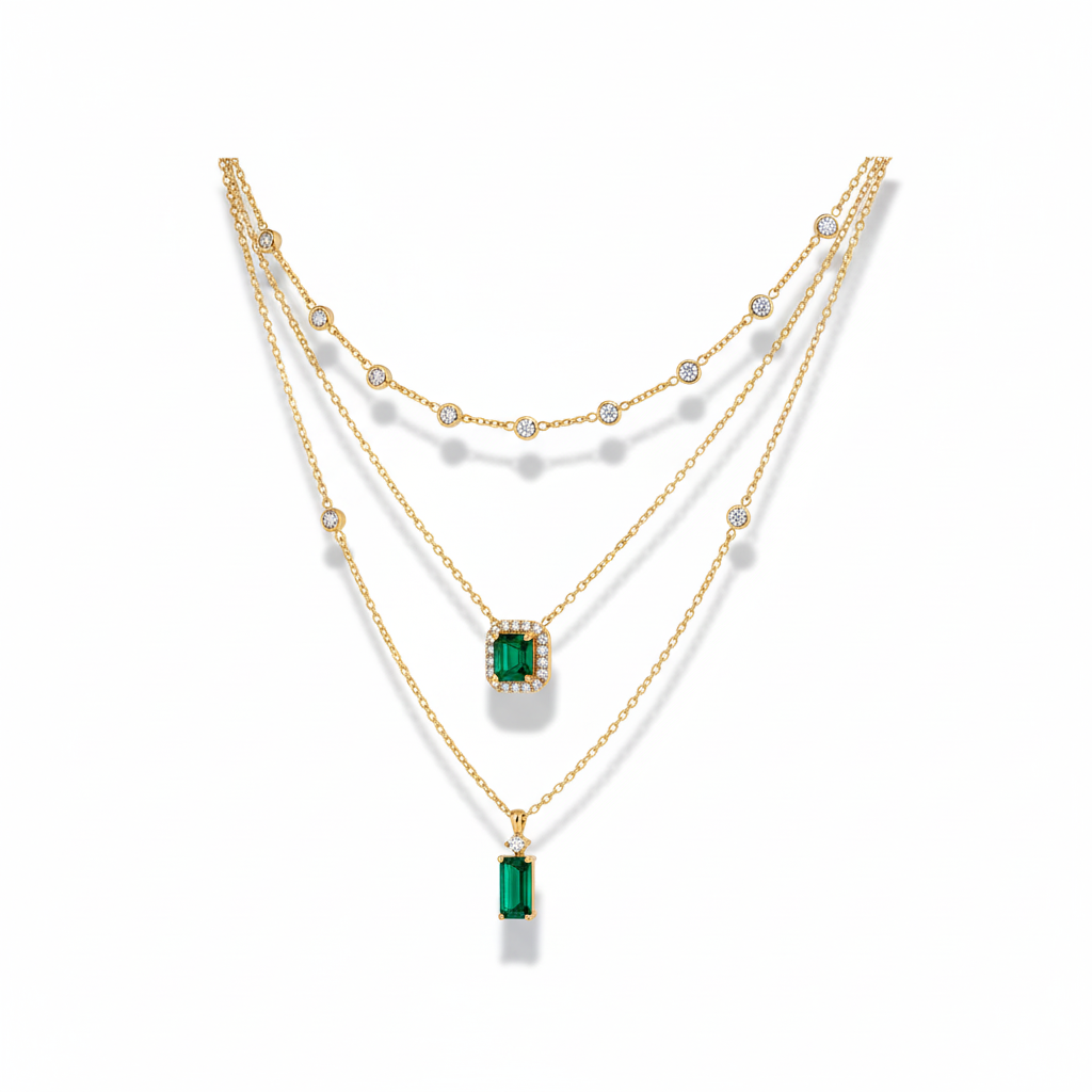 Simple Stacked Retro Imitation Emerald Green Pearl Multi-layer Necklace For Women Fashionable Jewelry Accessories Birthday Gifts