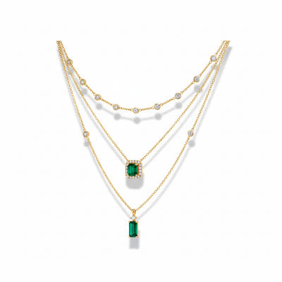 Simple Stacked Retro Imitation Emerald Green Pearl Multi-layer Necklace For Women Fashionable Jewelry Accessories Birthday Gifts