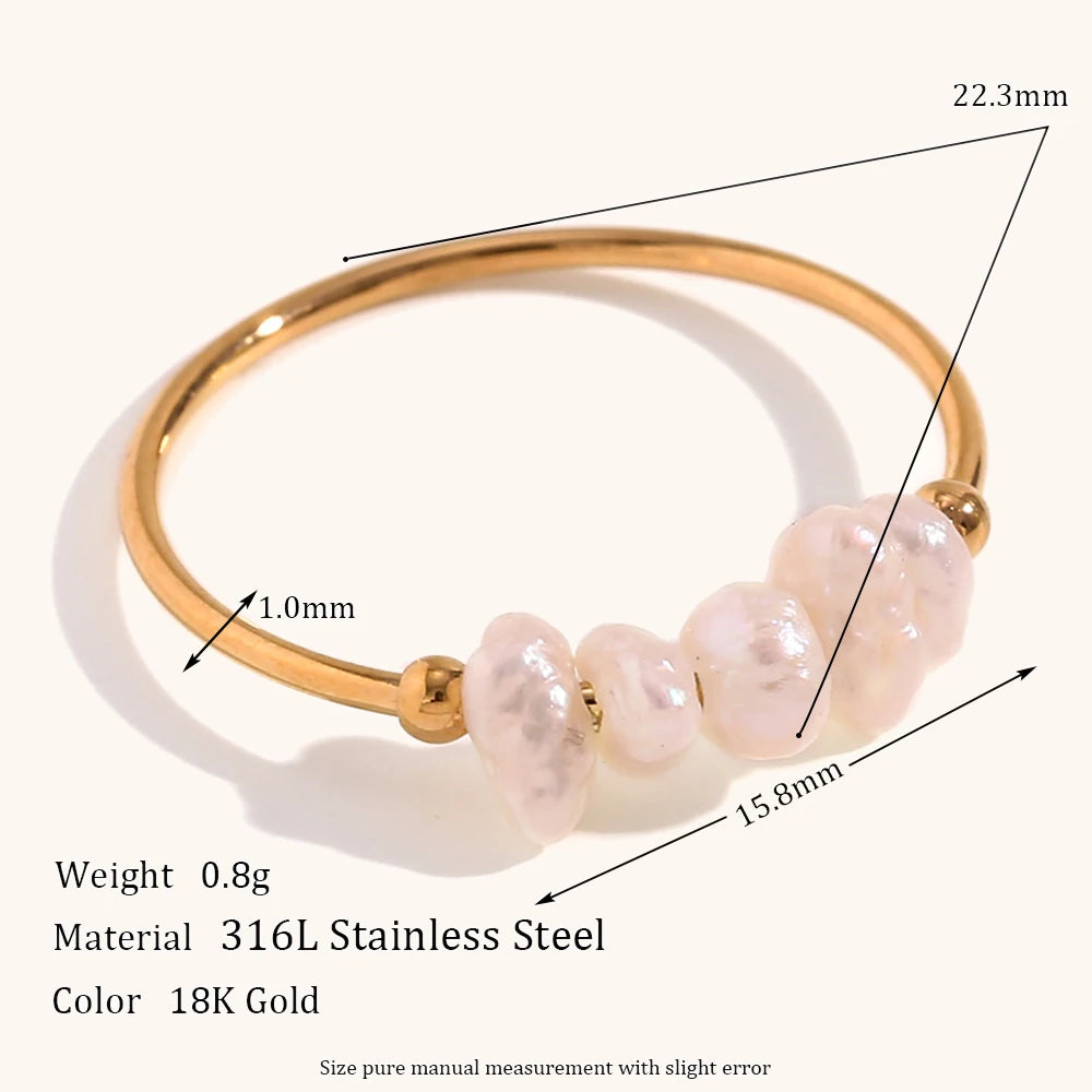 La. Muses Elegant Small Freshwater Pearl Stainless Steel Finger Rings Women Fashion Daily Waterproof Jewelry And Accessories