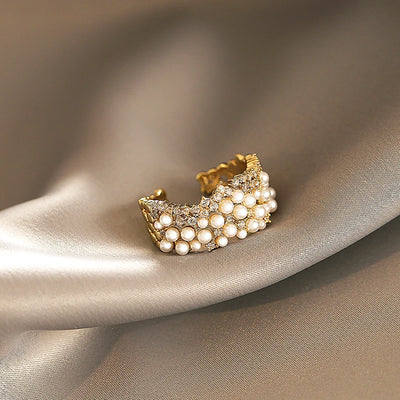 Zircon Inlaid Pearl Opening Ring