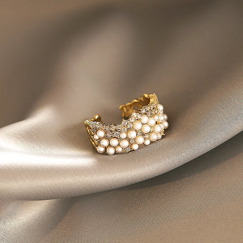 Zircon Inlaid Pearl Opening Ring