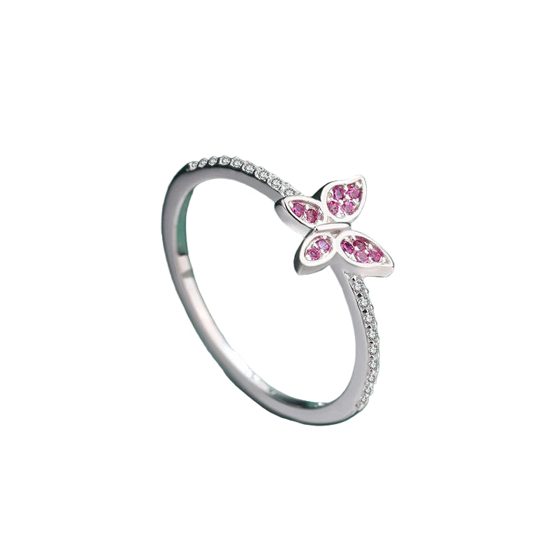 Classic Butterfly Ruby Full Diamond Couple Ring For Women Red Bow Original Genuine Sterling Silver Valentine's Day Gift Jewelry