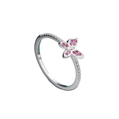 Classic Butterfly Ruby Full Diamond Couple Ring For Women Red Bow Original Genuine Sterling Silver Valentine's Day Gift Jewelry