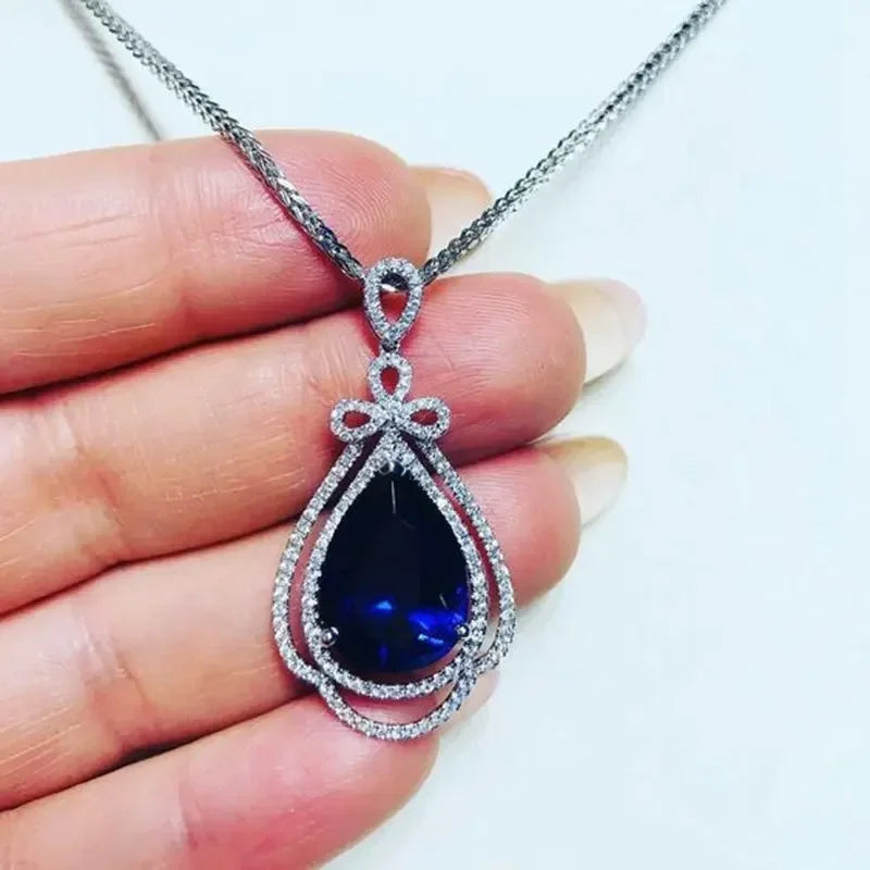 Flower 925 Sterling Silver Chocker Necklace Lab Sapphire Wedding Pendants Necklace For Women Bridal Promise Party Jewelry Gift