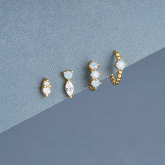 CANNER 1 Set Blue Opal Horse Eye Zircon Stud Earrings For Women 925 Sterling Silver Minimalism Ins Hoop Earrings Fine Jewelry