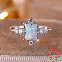 Cute Female Natural White Fire Opal Stone Square Ring Real 925 Sterling Silver Wedding Jewelry For Women
