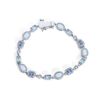 Women's New Blue Diamond Bracelet Geometric Circular Chain Colorful Opal Sparkling Accessories Holiday Gift