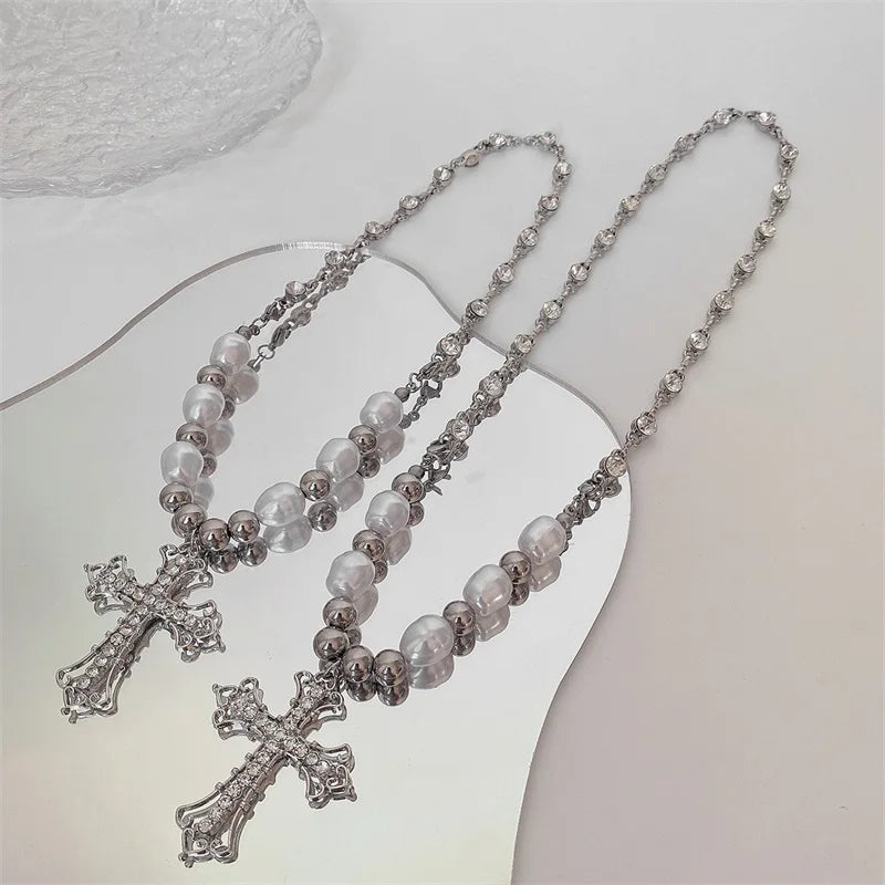 Elegant Pearl Cross Necklace