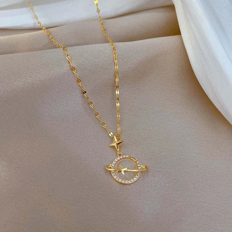 Gold Color Saturn Planet Necklace