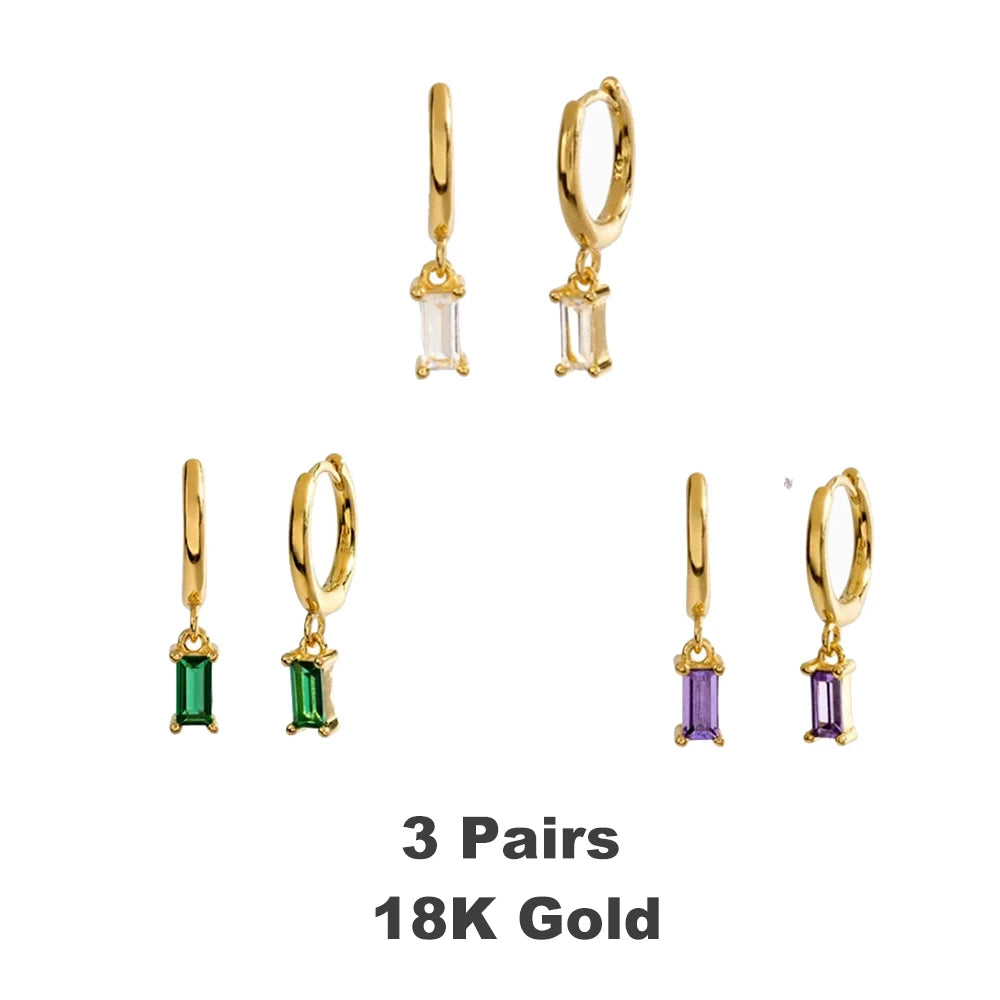 French Emerald Geometric Hoop Stainless Steel Earrings for Women Party Jewelry Accessories Trendy Zircon Crystal Drop Earring