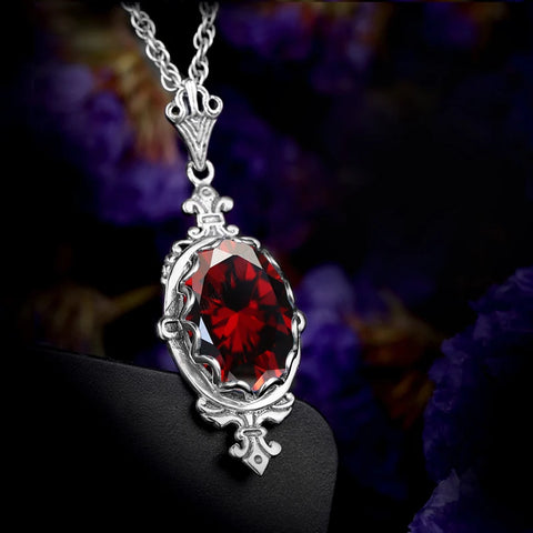 925 Sterling Silver Garnet Pendant Necklace