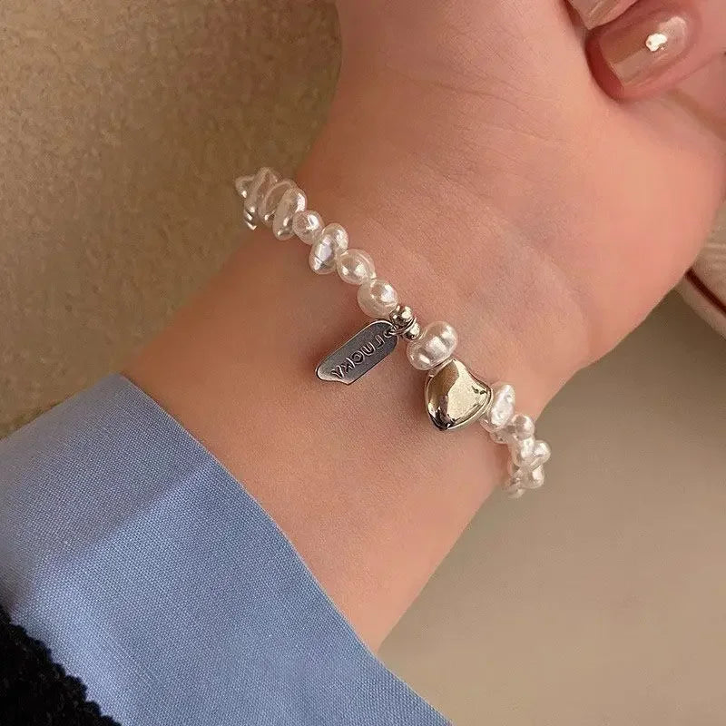925 Sterling Silver Love Pearl Adjustable Bracelet
