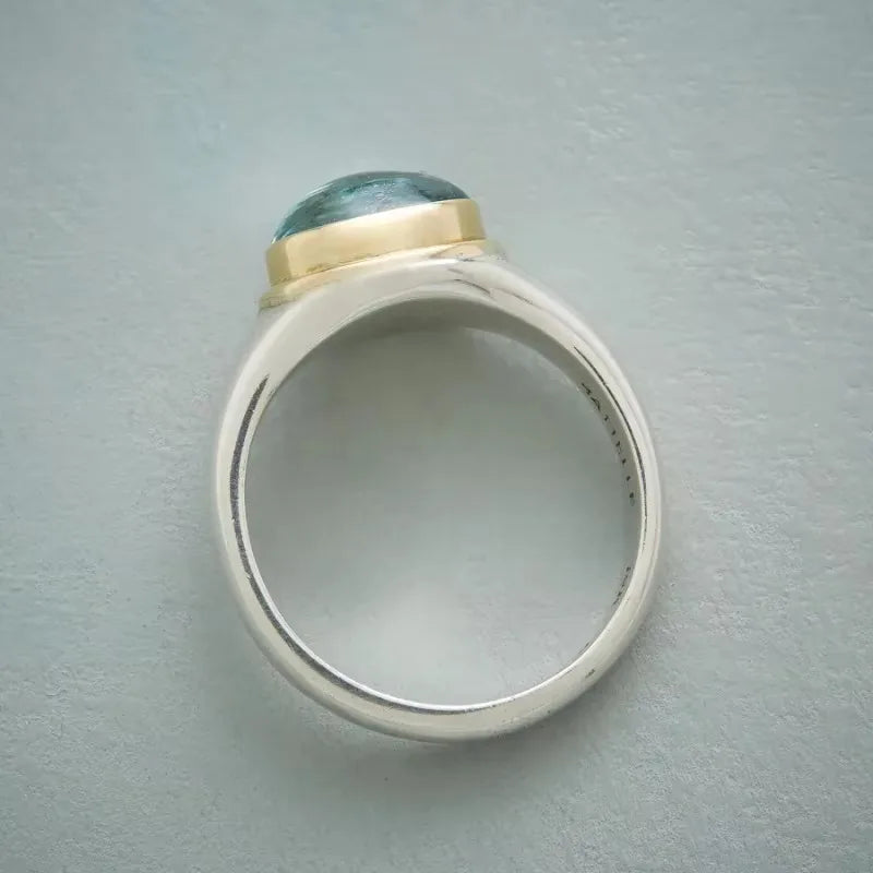 European and American new fashionable green moonstone inlaid with personalized simple women's ring