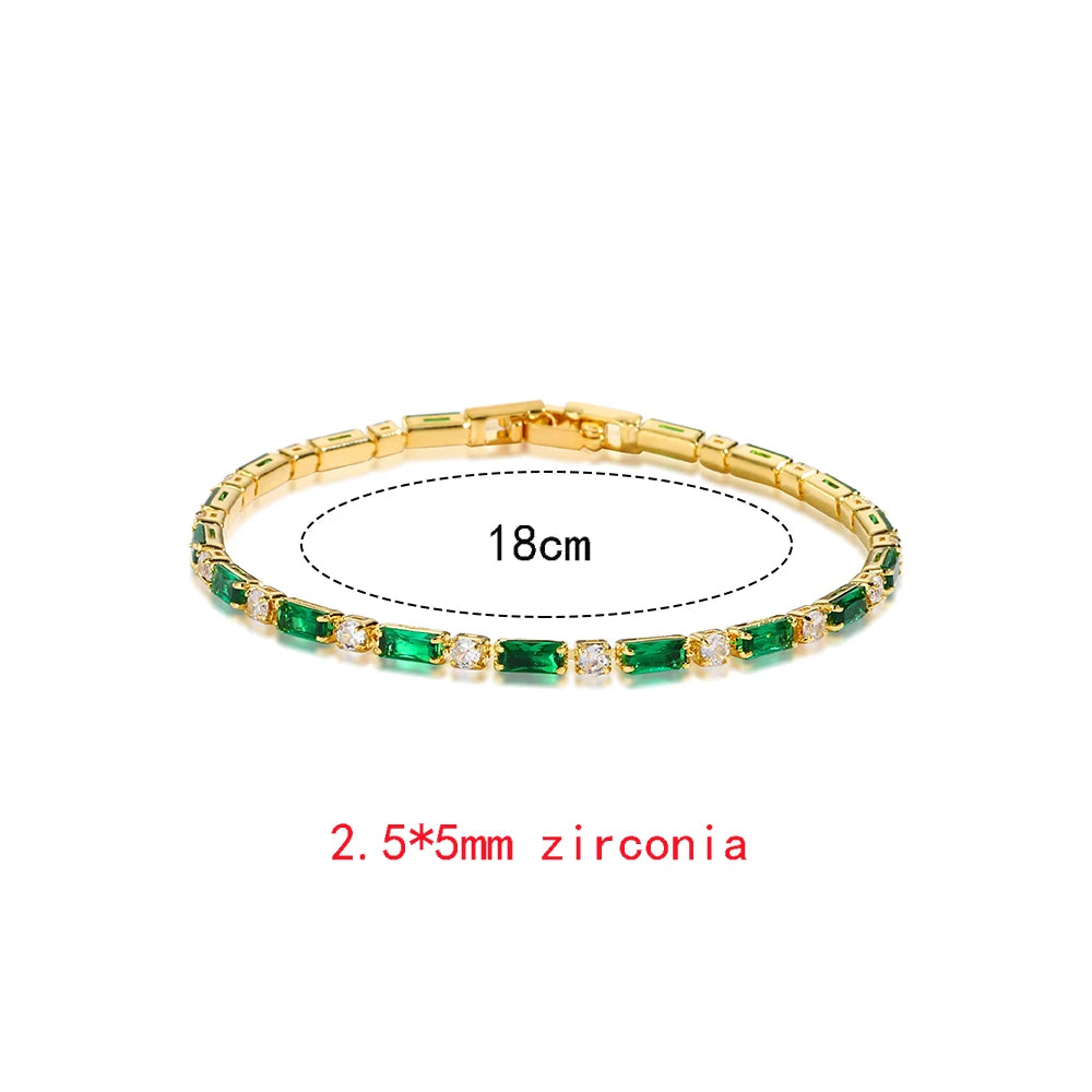 New Trendy Emerald Cubic Zirconia Jewelry 18K Gold Plated Charm Green CZ Crystal Tennis Female Bracelets Bangles for Women Gift