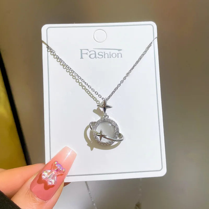 Gold Color Saturn Planet Necklace