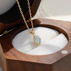 LAMOON Elegant Rhomboid Natrual Sky Blue Topaz Gemstone Pendant Necklace For Women 925 Sterling Silver Gold Plated Fine Jewelry