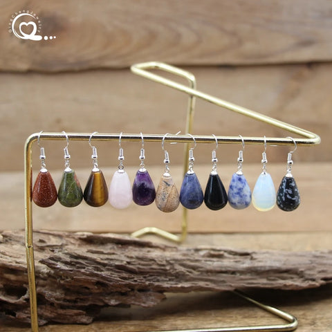 Natural Stone Quartz Water Drop Hook Earrings