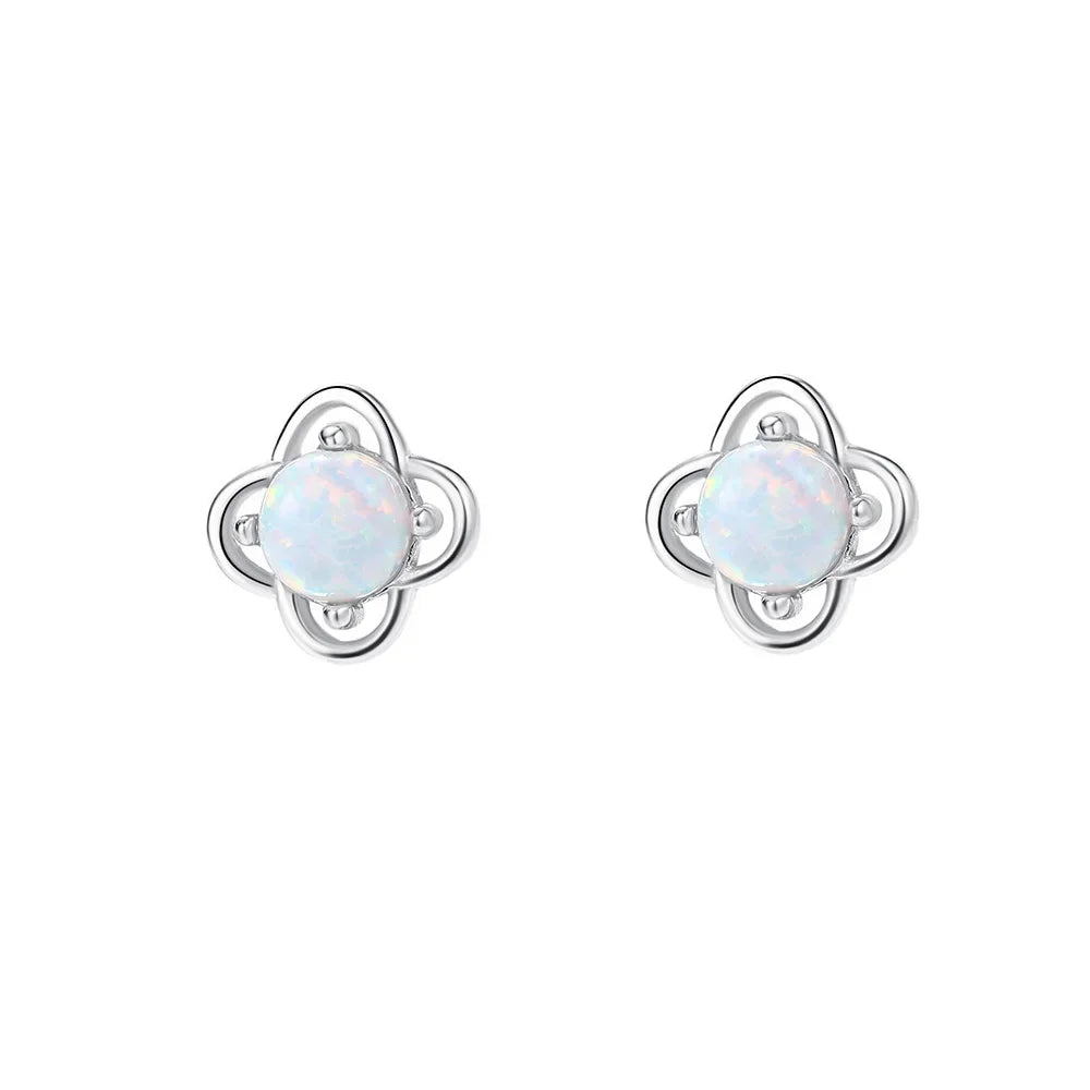 INZATT Real 925 Sterling Silver Opal Flower Mini Stud Earrings For Women Party OL Fine Jewelry Exquisite Accessories Gift