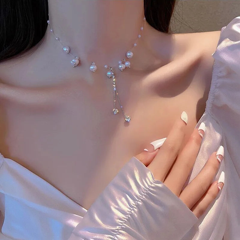 Simple Stacked Retro Imitation Emerald Green Pearl Multi-layer Necklace For Women Fashionable Jewelry Accessories Birthday Gifts