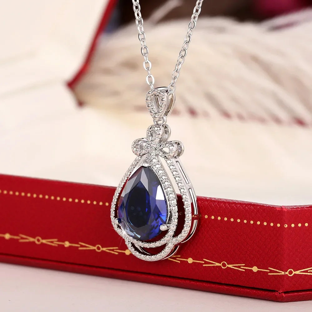 Flower 925 Sterling Silver Chocker Necklace Lab Sapphire Wedding Pendants Necklace For Women Bridal Promise Party Jewelry Gift
