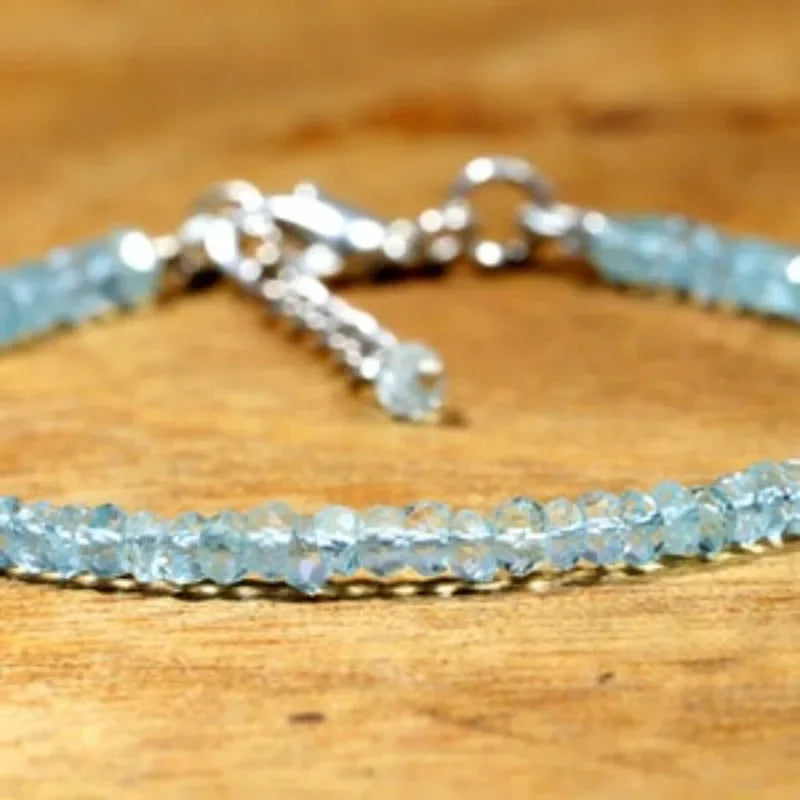 Aquamarine Bracelet - March Birthstone - Gem Vintage Aquamarine hand-beaded bracelet