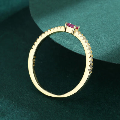 2022 NEW Exquisite 18K Gold Ruby Pink Ring For Women Single Row Diamond Crystal Genuine S925 Silver Anniversary Gift Jewelry