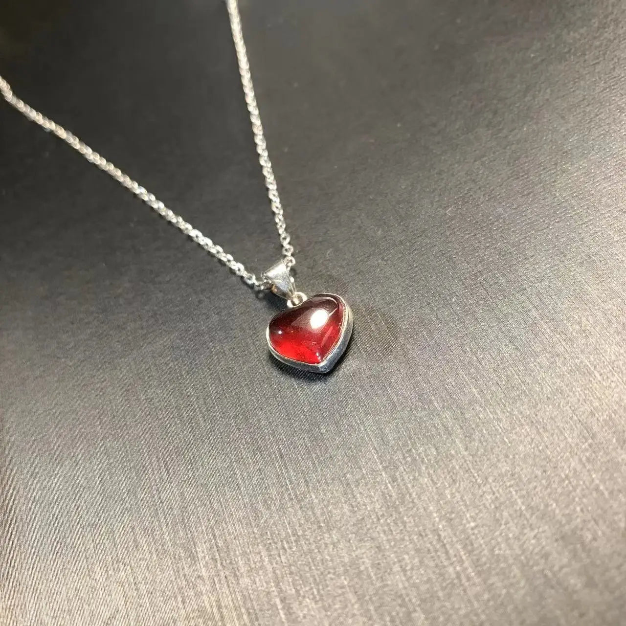Mini Heart: Bezel Set Garnet Birthstone Pendant