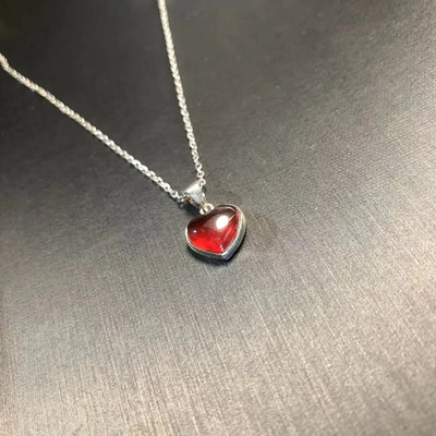 Mini Heart: Bezel Set Garnet Birthstone Pendant