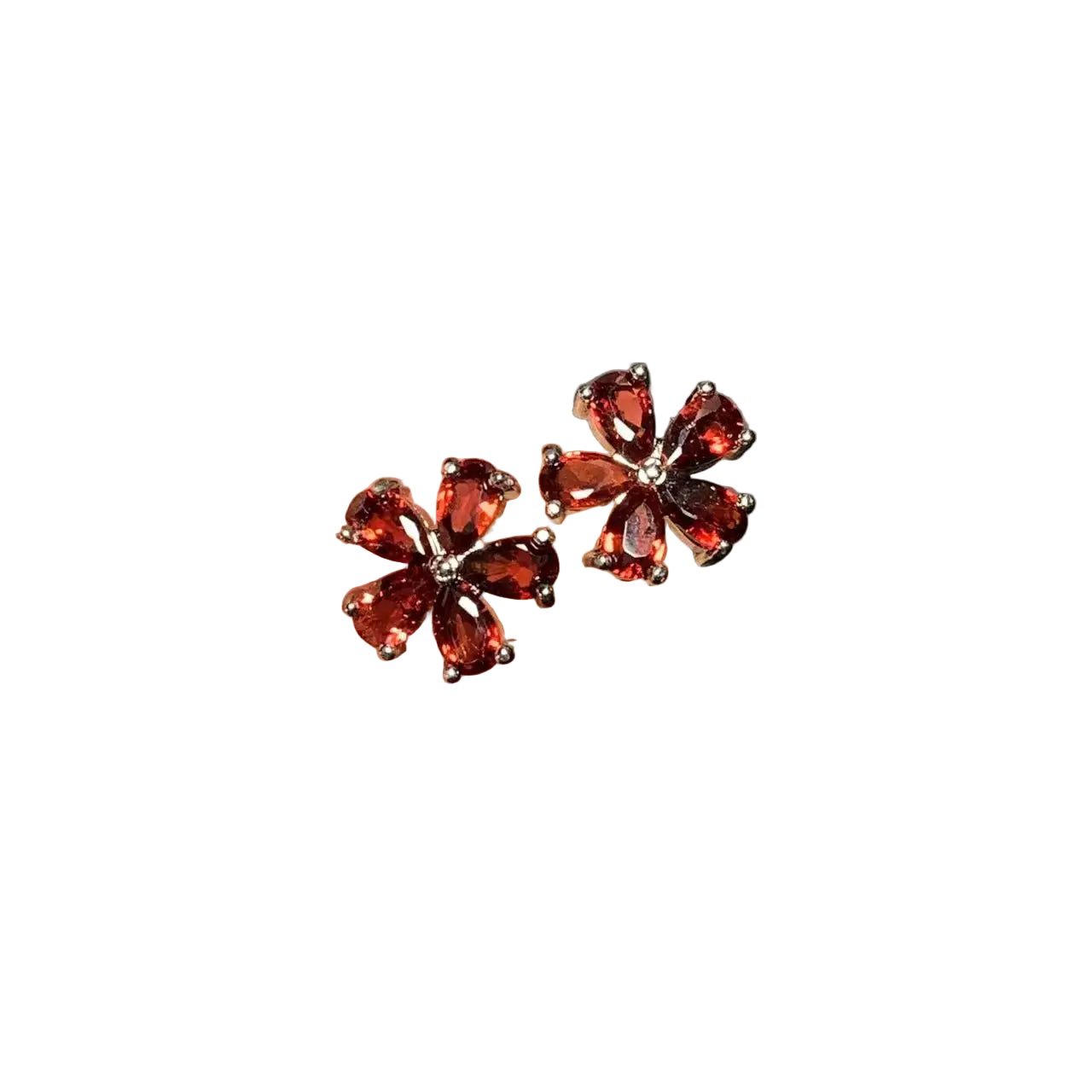 Garnet Petal Stud Earrings in Gold-Toned Setting